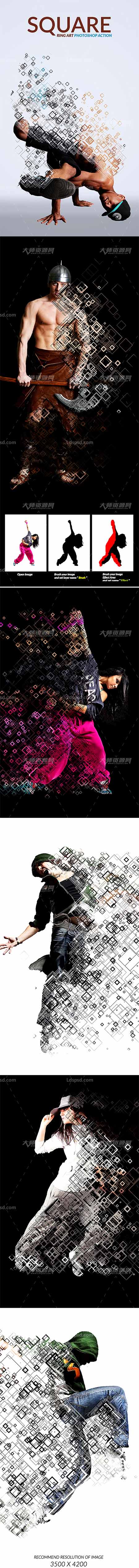 Square Ring Art Photoshop Action,极品PS动作－方环抽离(含高清视频教程)